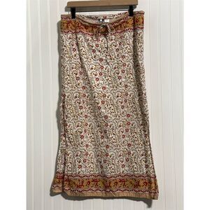 VTG 90s Rave 4 Real Floral Maxi Skirt L Side Slit Bohemian Hippie Made in India